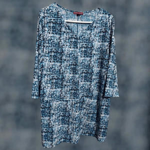 Jessica London Women's Tunoc Top, Size 14/16, Teal/Blue Geometric Pattern